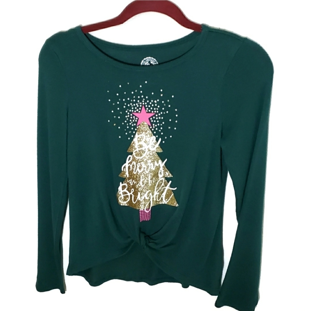 SO Christmas merry & bright graphic long sleeve twist hem top gurls size 10